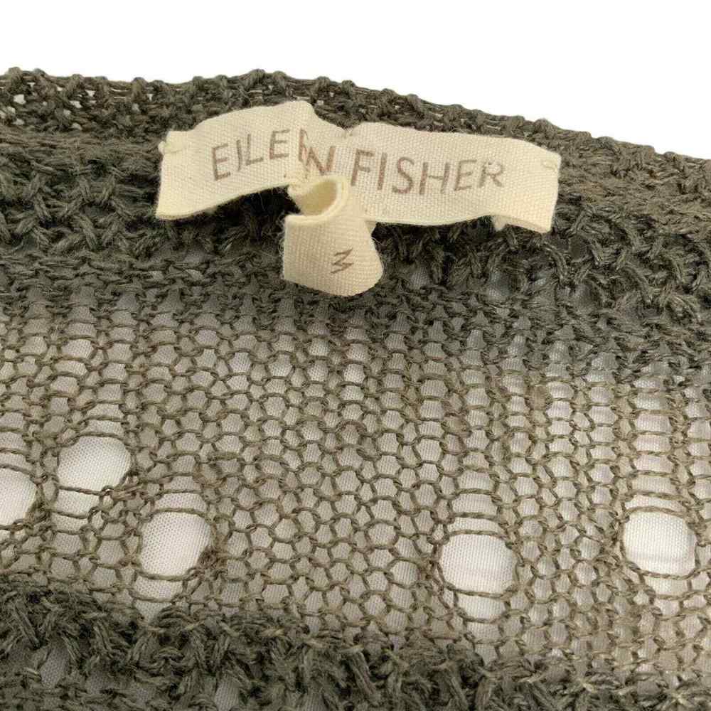 Eileen Fisher Open Knit Sweater Size Medium Green Linen Short Sleeve‎ V-neck - Picture 13 of 14